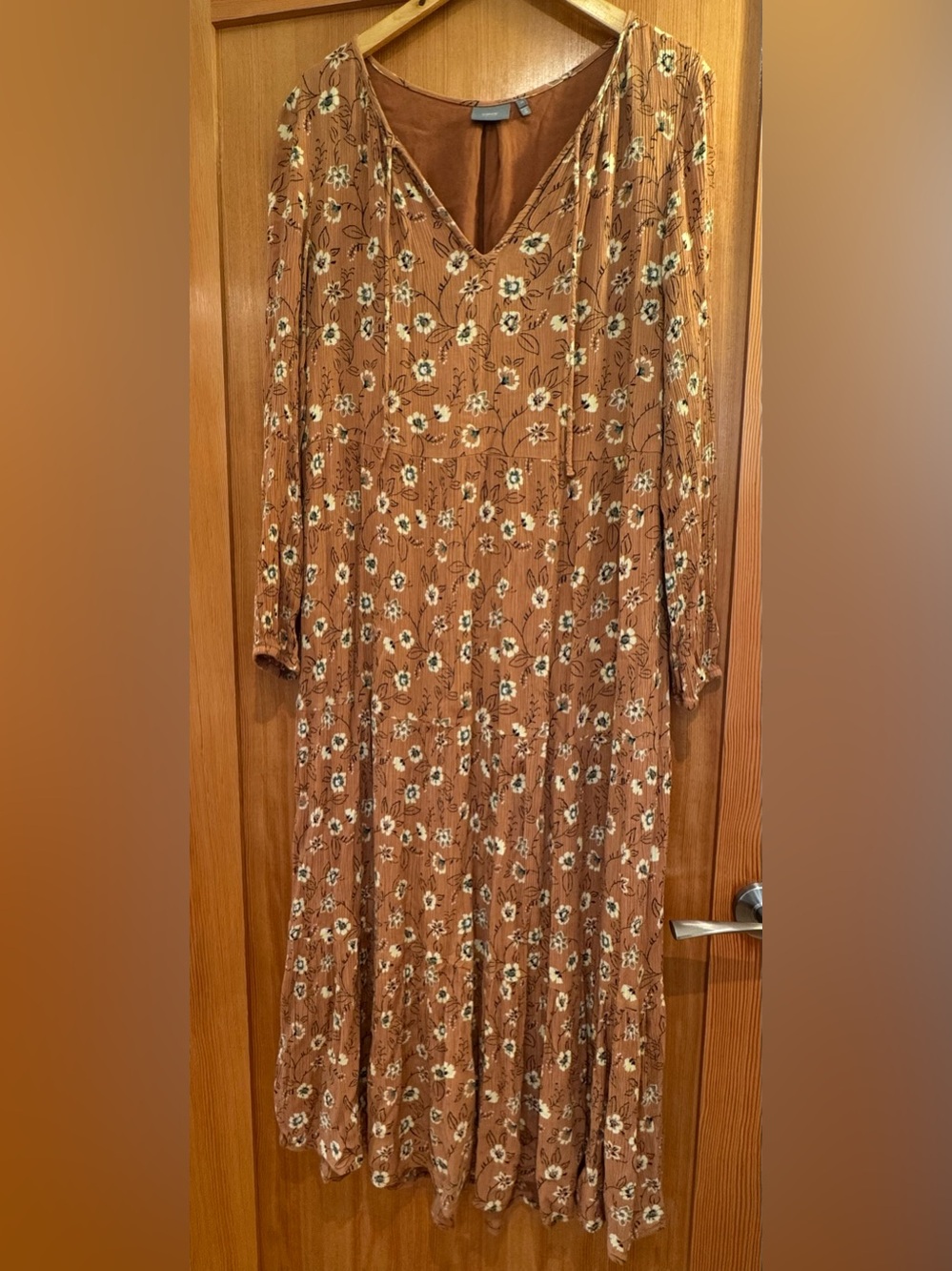 b.young Byhilda Brown Floral Tiered Maxi Dress | US 6-8